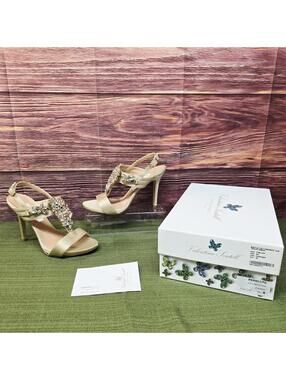 Valentina Sentell Penelope Swarovski Crystal Champagne Heeled Sandal 38 US 8